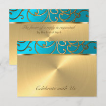 Quinceanera Turcos Blue och Guld Filigree Swirl