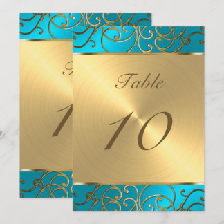 Quinceanera Turcos Blue och Guld Filigree Swirl Inbjudningar