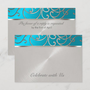 Quinceanera Turcos Blue Silver Filigree Swirls Inbjudningar