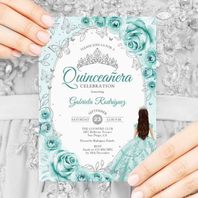 Quinceanera Turcos Silver Blommigt Inbjudningar (Skapare uppladdad)