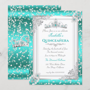 Quinceanera Turkos Silver Snöflinga Tiara Inbjudningar