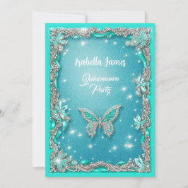 Quinceañera turquise Butterfly glitter elegant Inbjudningar