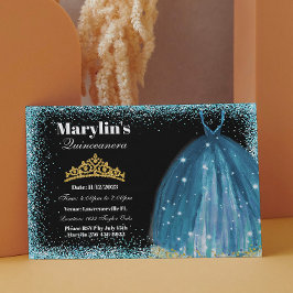 Quinceañera Turquise Glitter Ballgown Birthday Inbjudningar