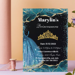 Quinceañera Turquise Glitter Ballgown Birthday Inbjudningar