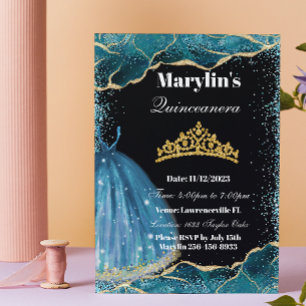 Quinceañera Turquise Glitter Ballgown Birthday Inbjudningar