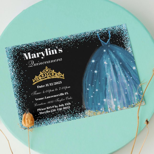 Quinceañera Turquise Glitter Ballgown Birthday Inbjudningar (Skapare uppladdad)