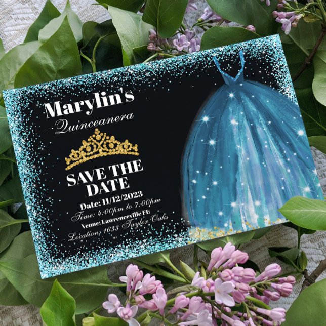 Quinceañera Turquise Glitter Ballgown Birthday Spara Datumet (Skapare uppladdad)