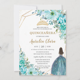Quinceañera Turquise Grönt Blommigt Guld Princess Inbjudningar