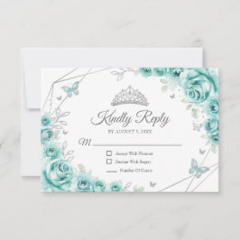 Quinceanera Turquoise Silver Floral Reply OSA Kort