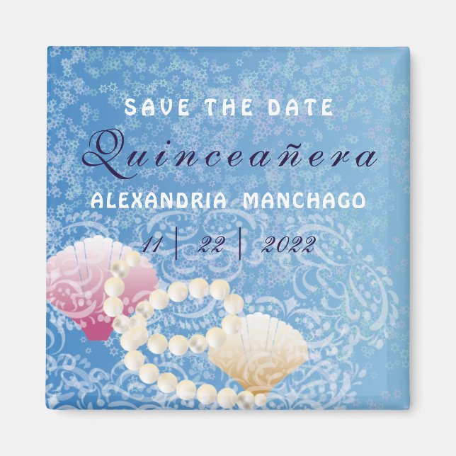 Quinceanera under havet Spara datum snäckor Magnet (Framsidan)