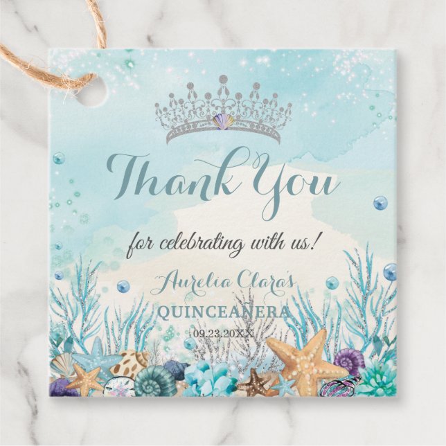 Quinceañera under Sea Beach Snäckas Corals Gåvor Etiketter (Framsida)