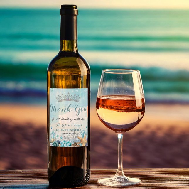 Quinceañera under Sea Beach Snäckas Corals Vinflaska Etikett (Skapare uppladdad)