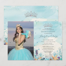 Quinceañera under Sea Beach Snäckas Foto Inbjudningar