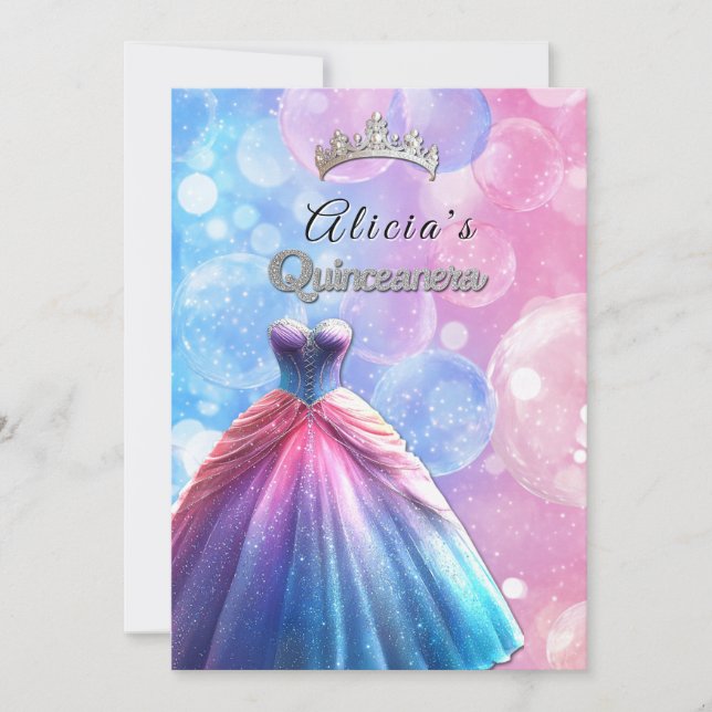 Quinceanera Vacker klänning krona   Inbjudningar (Framsida)