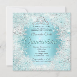 Quinceanera Vacker Silver Tealblå Snöflingor Inbjudningar