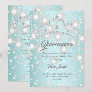 Quinceanera Vacker Teal Silver Diamant Tiara Inbjudningar