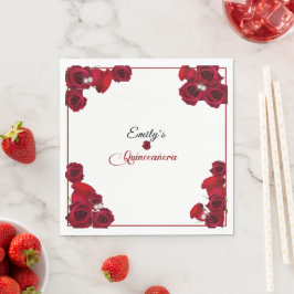 Quinceanera Vackra Röda Rosor Diamanter Pappersservett