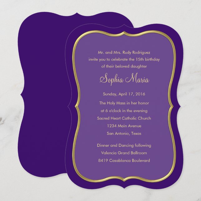 Quinceanera valfri Färg med Gräns-design Inbjudningar (Fram/baksida)