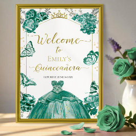 Quinceanera Välkommen Sign Emerald Grönt Dress Poster