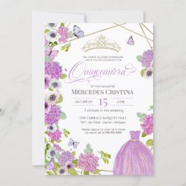 Quinceañera vår-trädgårdens blommigt butterfly Tia Inbjudningar