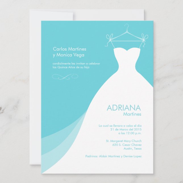 Quinceañera Vestido Azul Invitaciones Inbjudningar (Framsida)