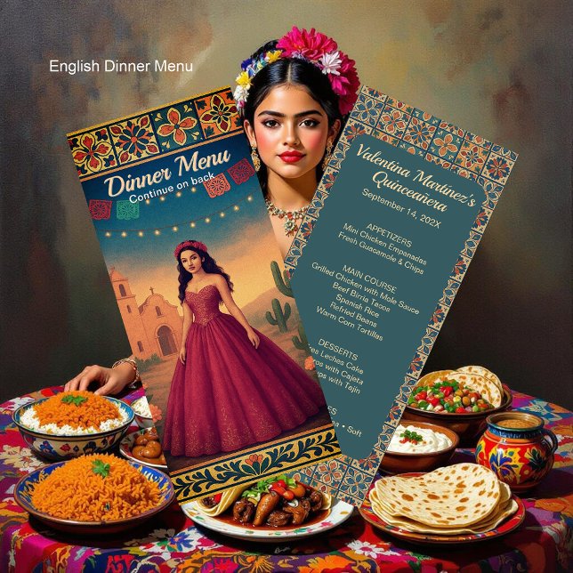 Quinceañera Vintage Red Gown Girl Birthday Meny (Quinceañera Vintage Red Gown Girl Birthday Dinner Menu)