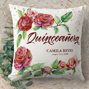 Quinceanera Vintage Röd ros Personlig Kudde