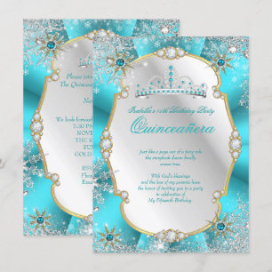 Quinceanera Vinterundret Teal Guld Silver Inbjudningar