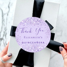 Quinceanera violet glitter namn tack runt klistermärke