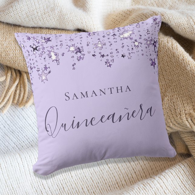 Quinceanera violet lilac-stjärnor namn kudde (Skapare uppladdad)