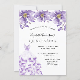 Quinceanera violet white dress blommigt elegant inbjudningar