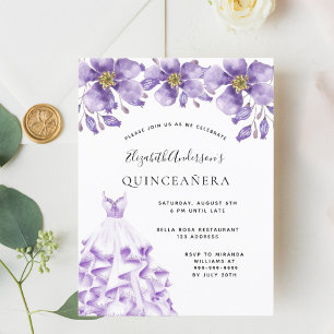 Quinceanera violet white dress blommigt elegant vykort