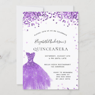 Quinceanera violett vit klänning glitter glam inbjudningar
