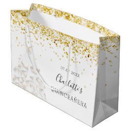 Quinceanera, vit dammklänning guld glitter namn