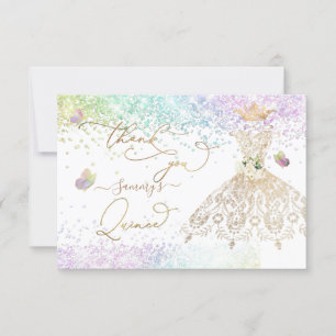 Quinceanera Vit Guld Glitter Klänning Pastell Tack Kort