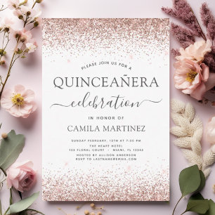 Quinceanera Vit ros Guld Rosa Inbjudningar