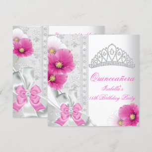 Quinceañera Vit Rosa Blommig Diamant Tiara Inbjudningar