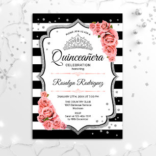 Quinceanera - vit Rosa i svart Inbjudningar