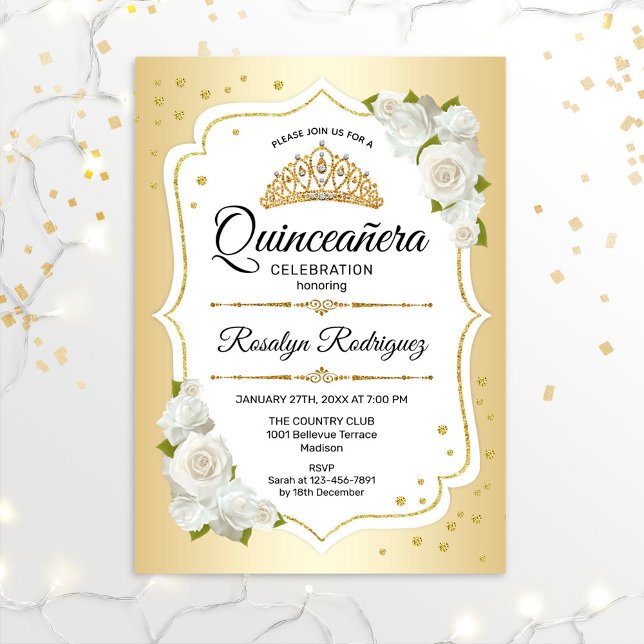 Quinceanera - Vita Guld Inbjudningar (Skapare uppladdad)