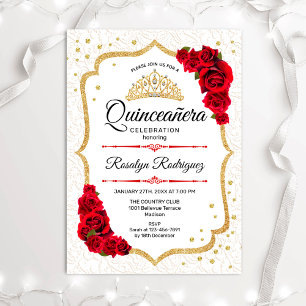Quinceanera - Vita Guld Röd ros Inbjudningar
