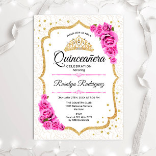 Quinceanera - Vita Guld Rosa ros Inbjudningar