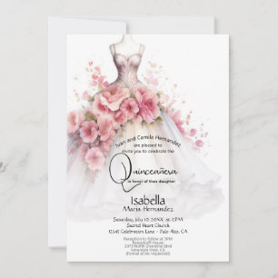 Quinceañera   Vita och Rosa Camellia Gown Inbjudningar