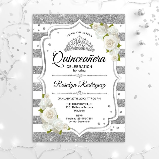 Quinceanera - Vita Silver Inbjudningar (Skapare uppladdad)