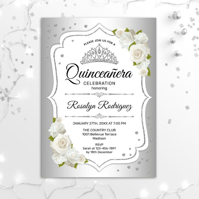 Quinceanera - Vita Silver Inbjudningar (Skapare uppladdad)