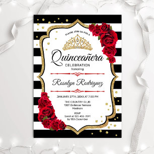 Quinceanera - Vita svarta röda Guld Inbjudningar