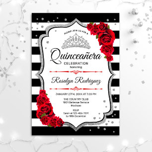 Quinceanera - Vita svarta röda Silver Inbjudningar