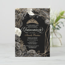 Quinceañera w Black & Guld Ro och Tiara Invita