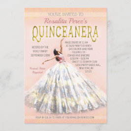 Quinceanera Watercolor Dress  Rosa Guld Finare Inbjudningar