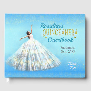 Quinceanera Watercolor Dress Royal Blue Guld Namn Gästböcker