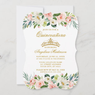 Quinceanera Watercolor Rosa White Blommigt Inbjudningar